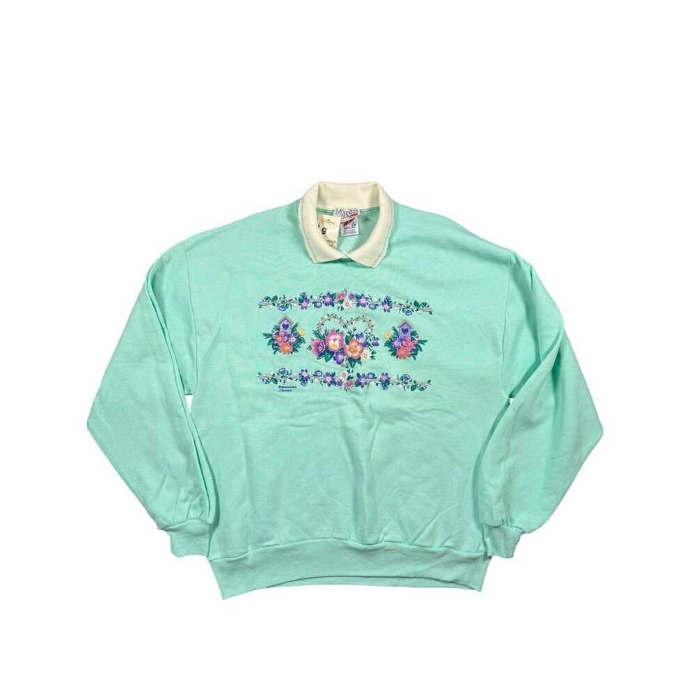 NWT Vintage Jerzees Morning Sun Crew Neck Collared Sweatshirt Sweater Floral Siz